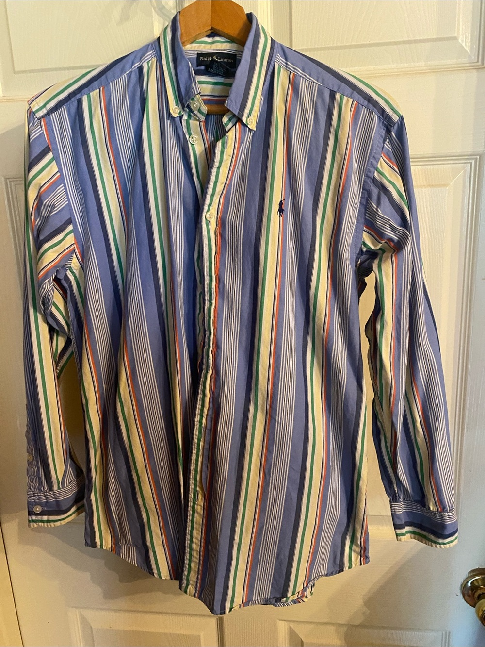 Ralph Lauren Multicolor Vertical Stripe Button-Down Shirt - Blue, Green, Yellow